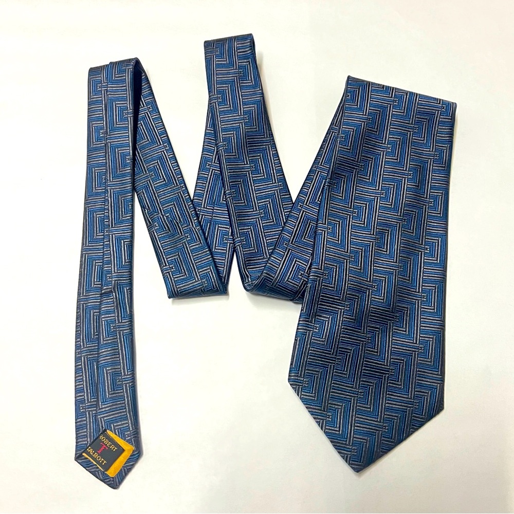Robert Talbott Best of Class Silk Tie Blue Geometric Luxury Neck Tie NWT
